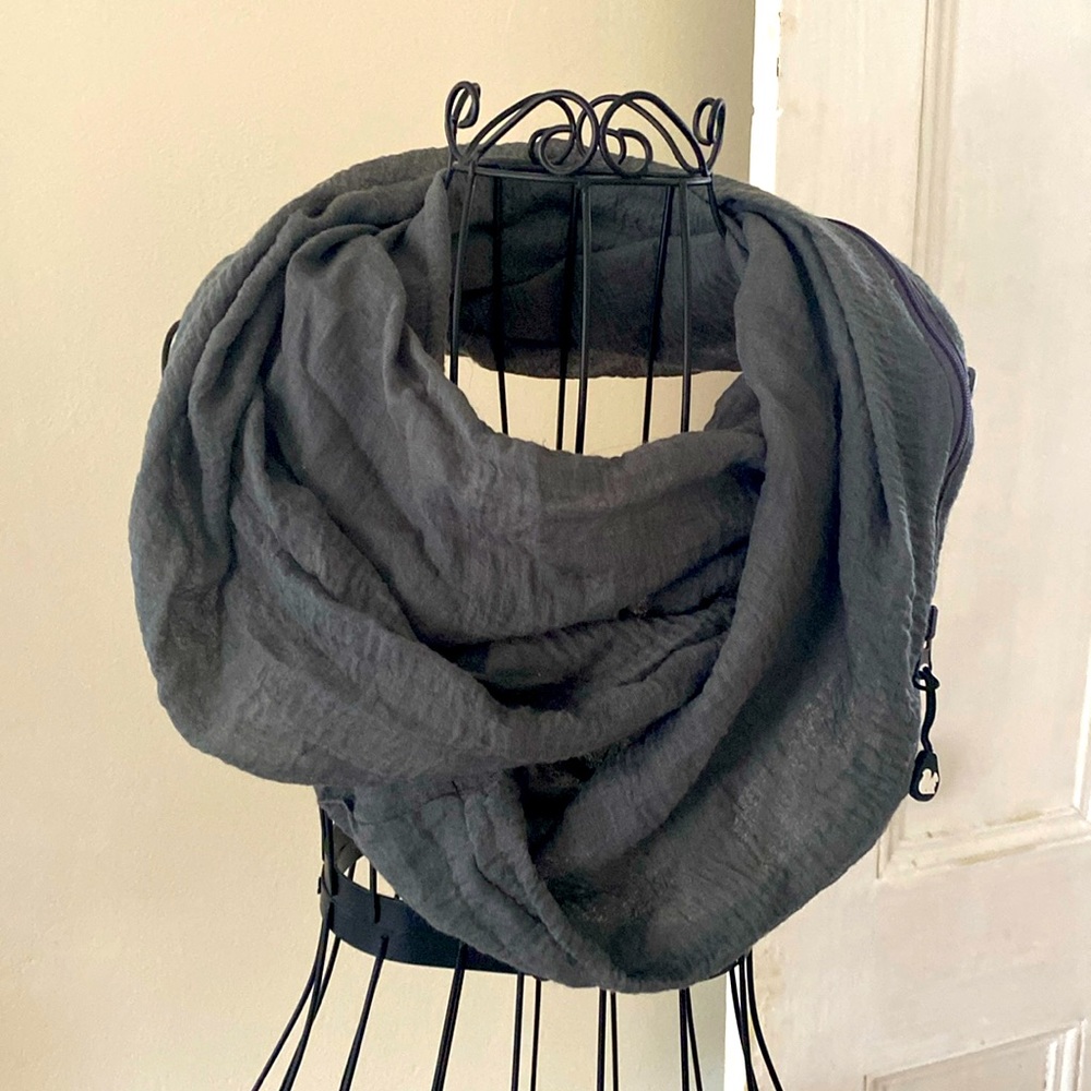 Gray travel infinity scarf with large pocket